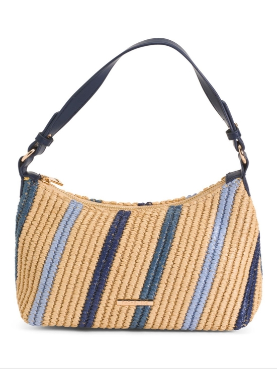 Rachel Zoe Handbags - Rachel Zoe Tan Woven Shoulder Bag with Blue Stripes